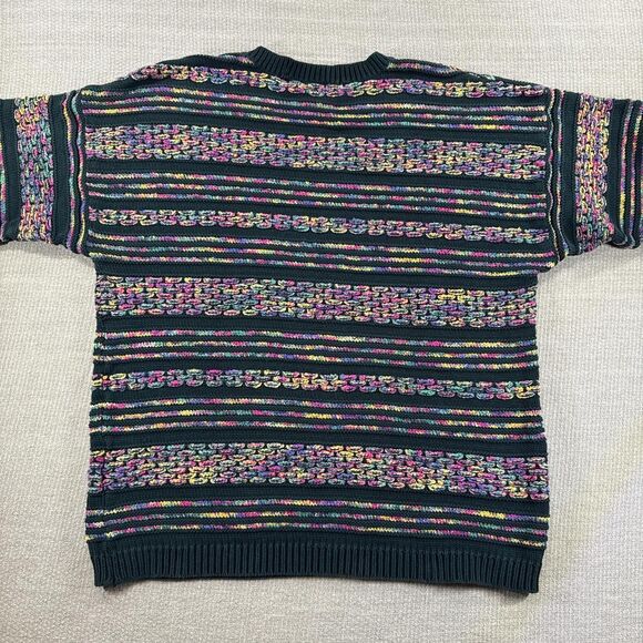 Vintage 90s Striped Thick Cotton Knit Sweater Drop Shoulder Women's Size Large - Picture 4 of 5